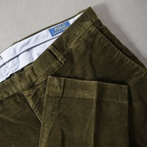 Polo Ralph Lauren Pleated Stretch Slim Fit Corduroy Men Green Pants 36x30 Prep